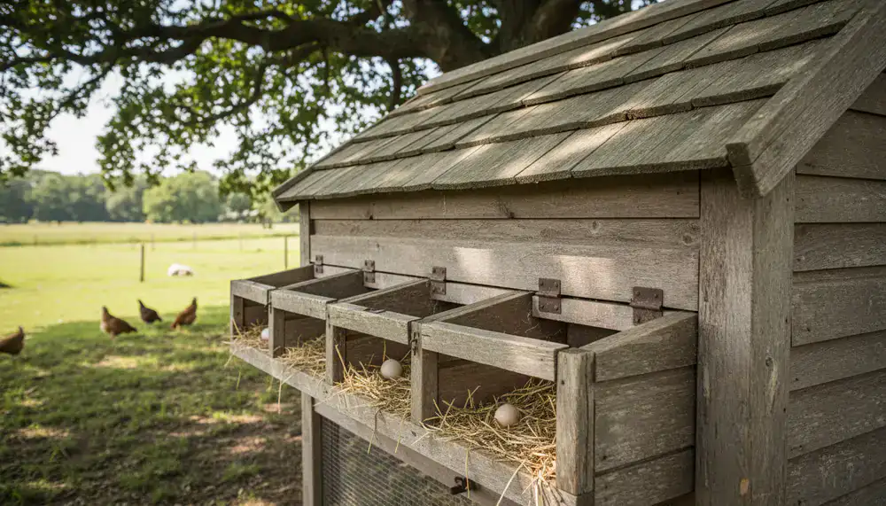 Volailles anciennes en liberté dans un parc arboré